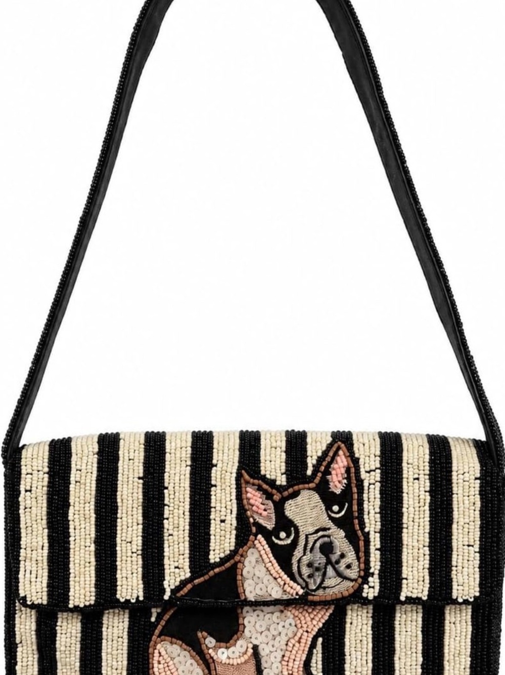 Sol and Met Black and Cream Beaded Bag with FrenchieMotif